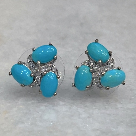 Arizona Sleeping Beauty Turquoise Cambodian Zircon Sterling Silver Stud … - Picture 2 of 11
